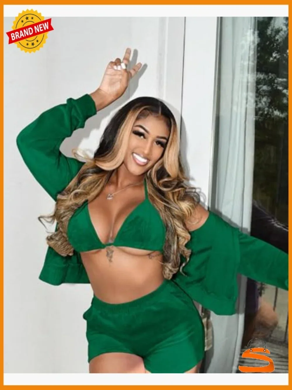 Womens 3 Piece Velour Lounge Set Hoodie Shorts Bra Sweatsuit Tracksuit